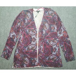 Cable & Gauge Sweater Cardigan Womens XL Multicolor Paisley Long Sleeve New